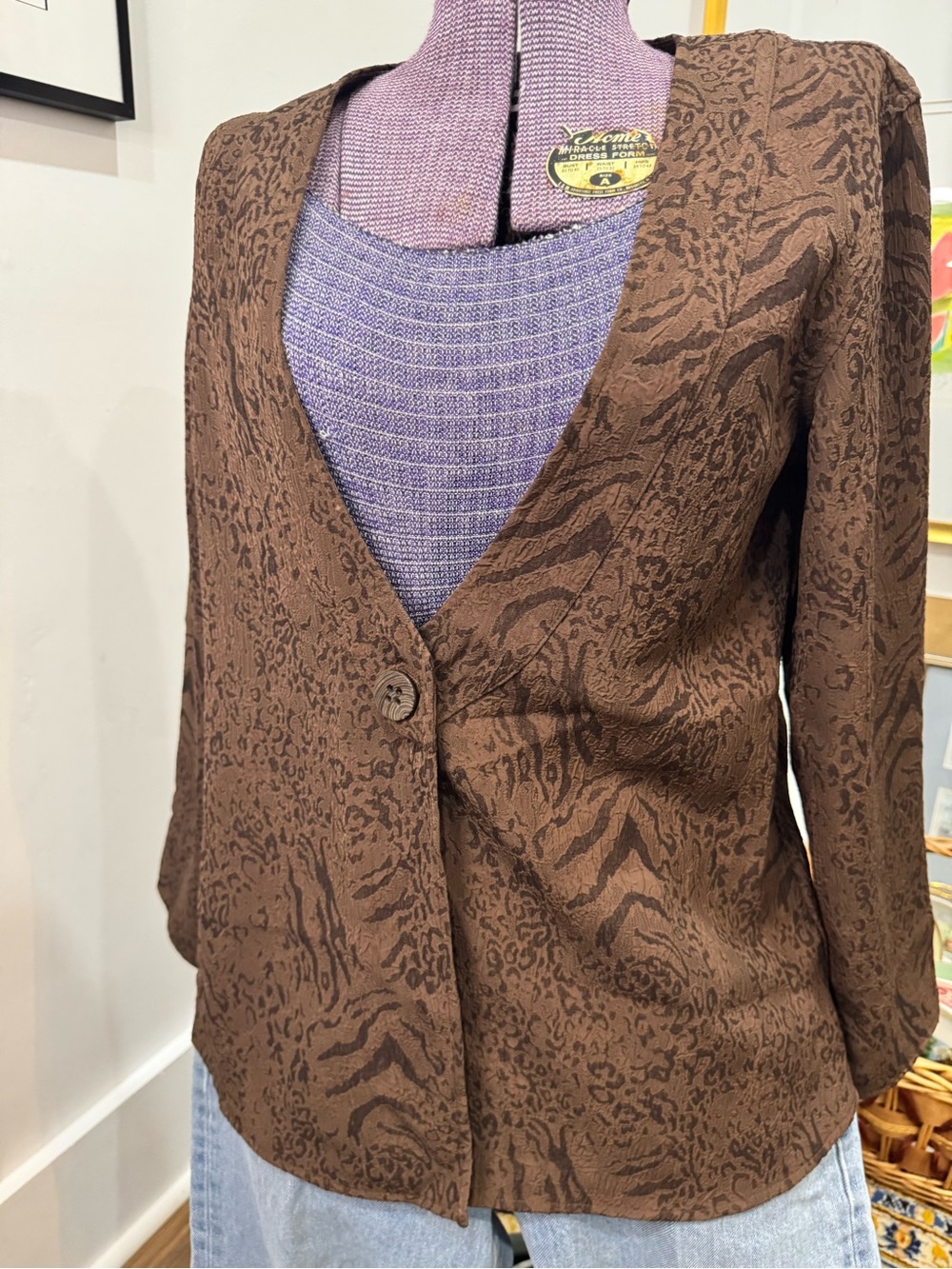 Coldwater Creek Brown Textured Animal Print Blazer Jacket Small Neutral